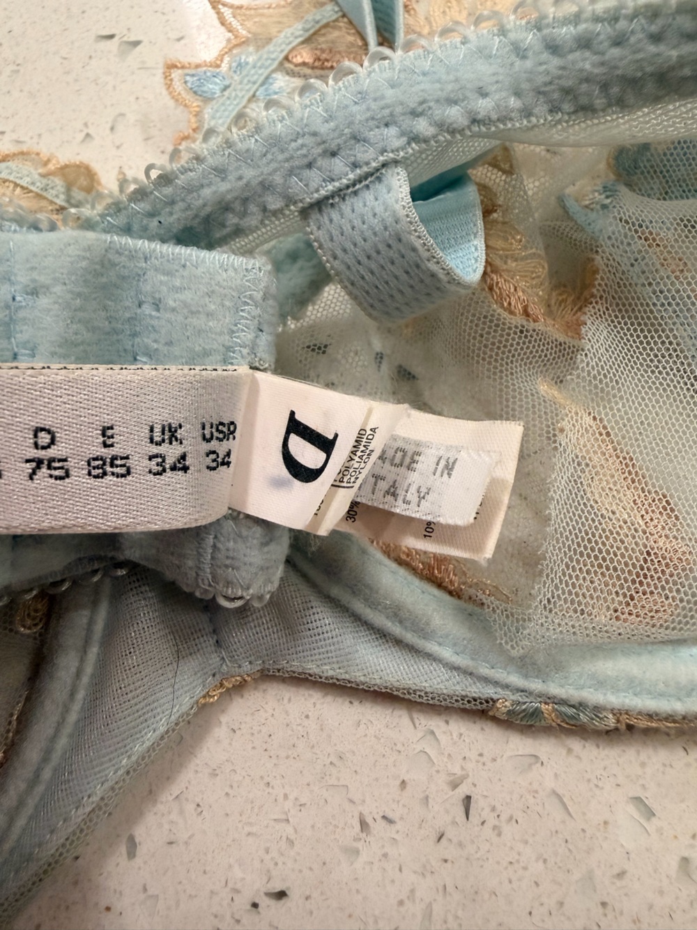 La Perla Powder Blue Sheer Embroidered Bra & Thong Set - Picture 4 of 5